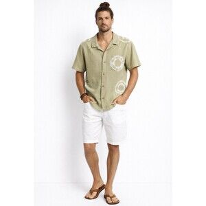 Men’s Linen Blend Camp Shirt Large Tie Dye Boho Resort Wear